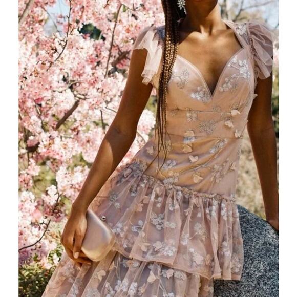 BCBG Max Azria Willow Embroidered V-neck Evening Dress Pink Size 10 NWT Romantic - Picture 4 of 15